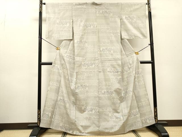 平和屋着物▽本場大島紬　単衣　白大島　横段花文　正絹　逸品　DABF2661fe