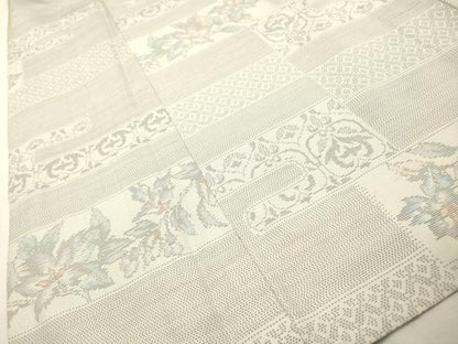 平和屋着物▽本場大島紬　単衣　白大島　横段花文　正絹　逸品　DABF2661fe