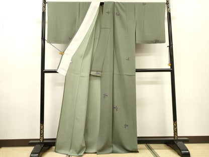 平和屋着物▽世界的人形師　辻村寿三郎　ジュサブロー　小紋　単衣　舞蝶文　正絹　逸品　未使用　DABF2677fe