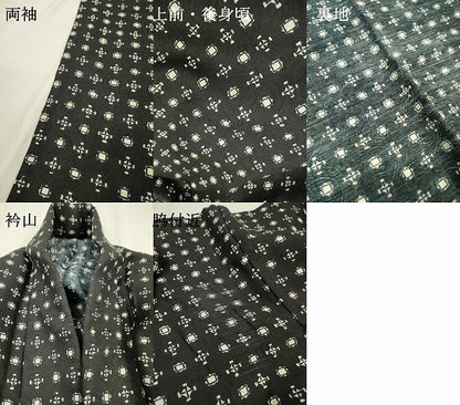 平和屋着物▽上質な小紋　単衣　幾何学文様　黒地　正絹　逸品　DABF2680fe