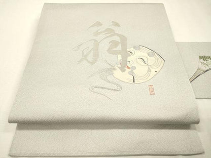 平和屋着物▼九寸名古屋帯 翁 金銀糸 銀通し地 正絹 逸品 DABF2685fe