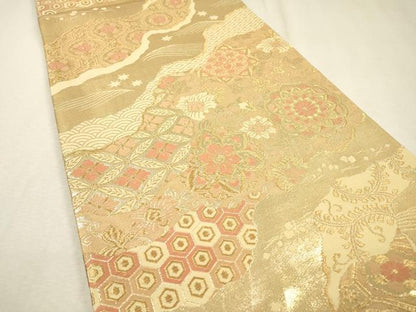平和屋着物▼六通柄袋帯　道長正倉院吉祥花文　金糸　正絹　逸品　DABF2694fe