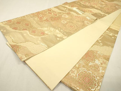 平和屋着物▼六通柄袋帯　道長正倉院吉祥花文　金糸　正絹　逸品　DABF2694fe