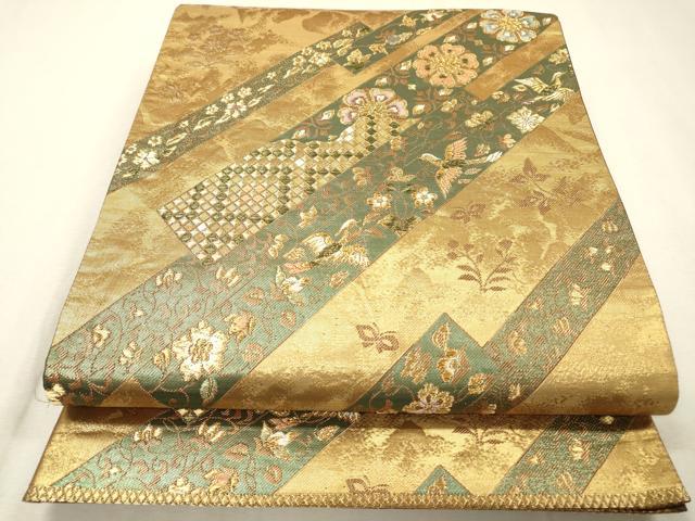 平和屋着物▼六通柄袋帯　花鳥短冊文　金糸　正絹　逸品　DABF2695fe