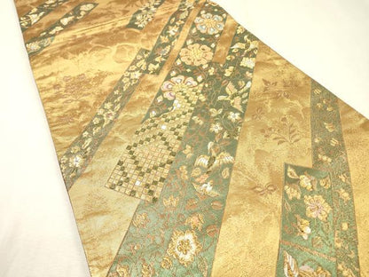 平和屋着物▼六通柄袋帯　花鳥短冊文　金糸　正絹　逸品　DABF2695fe