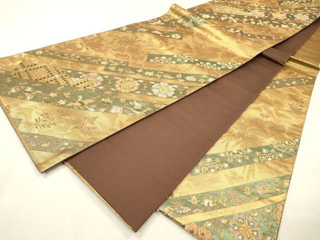 平和屋着物▼六通柄袋帯　花鳥短冊文　金糸　正絹　逸品　DABF2695fe
