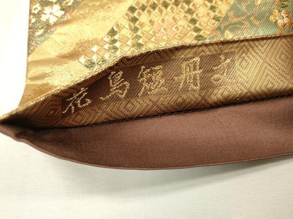 平和屋着物▼六通柄袋帯　花鳥短冊文　金糸　正絹　逸品　DABF2695fe