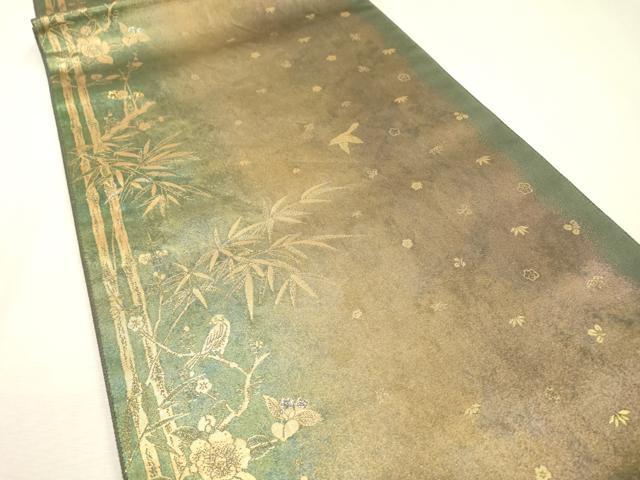 平和屋着物▼六通柄袋帯　瑞竹瑞鳥　陶漆箔　金彩　引箔　正絹　逸品　DABF2697fe