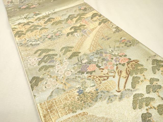平和屋着物▼六通柄袋帯　唐織　渡り橋花車文　金銀糸　正絹　逸品　DABF2709fe