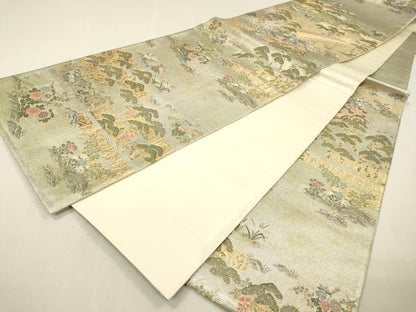 平和屋着物▼六通柄袋帯　唐織　渡り橋花車文　金銀糸　正絹　逸品　DABF2709fe