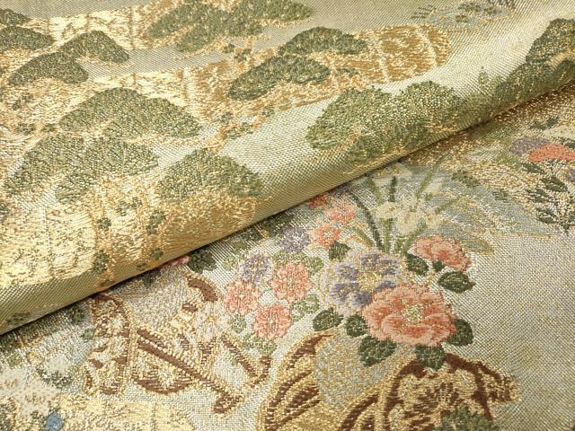 平和屋着物▼六通柄袋帯　唐織　渡り橋花車文　金銀糸　正絹　逸品　DABF2709fe