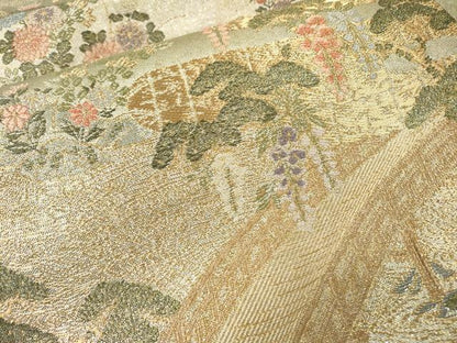 平和屋着物▼六通柄袋帯　唐織　渡り橋花車文　金銀糸　正絹　逸品　DABF2709fe