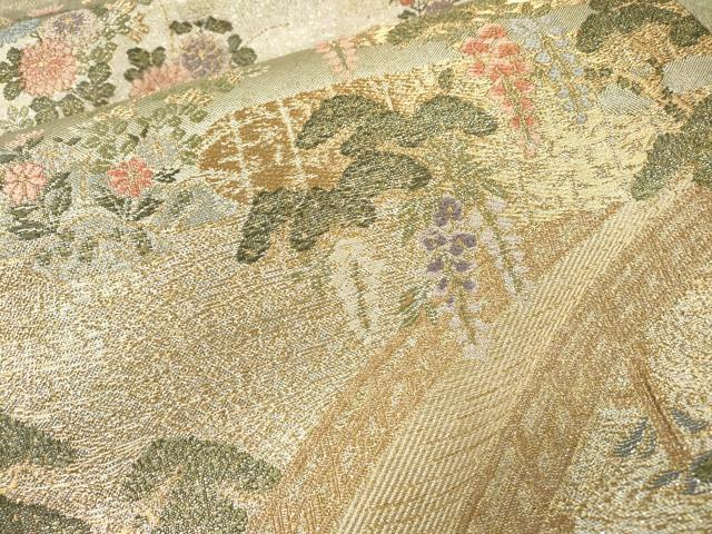 平和屋着物▼六通柄袋帯　唐織　渡り橋花車文　金銀糸　正絹　逸品　DABF2709fe