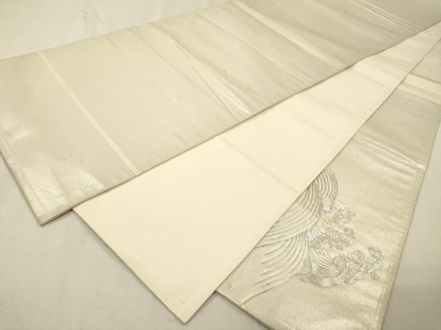平和屋着物▼太鼓柄袋帯　駒刺繍　総刺繍　立波文　銀糸　正絹　逸品　DABF2710fe