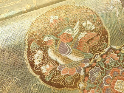 平和屋着物▼六通柄袋帯　更紗正倉院華紋　金銀糸　引箔　正絹　逸品　DABF2734fe