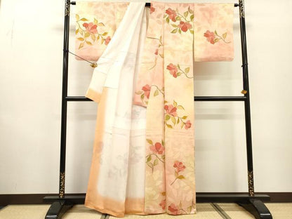 平和屋着物▼上質な小紋　地紋起こし　枝花　暈し染　正絹　逸品　DABF2777fe