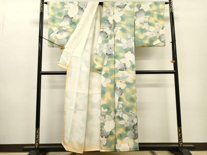 平和屋着物▼上質な小紋　草花　暈し染　正絹　逸品　DABF2790fe