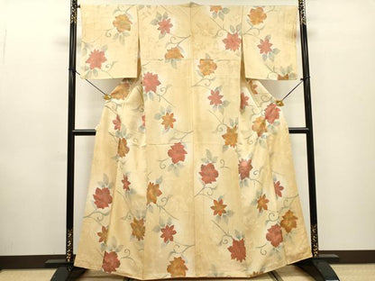 平和屋着物▼上質な小紋　地紋起こし　花唐草文　暈し染　正絹　逸品　DABF2796fe