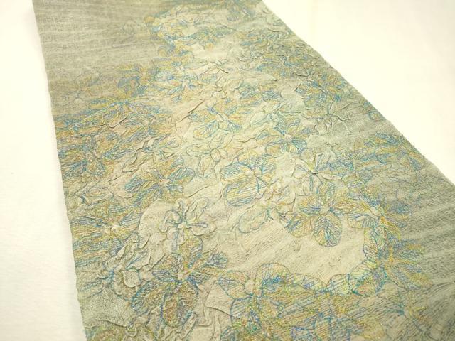 平和屋着物▽太鼓柄袋帯　スリーシーズン　春夏秋　櫛織　草花　金糸　正絹　逸品　DABF2829fe