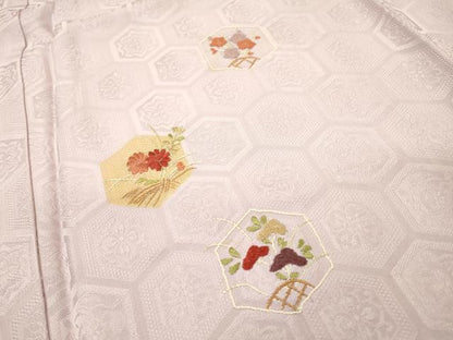 平和屋着物▼訪問着　総刺繍　亀甲花文　金糸　正絹　逸品　DABF2876fe
