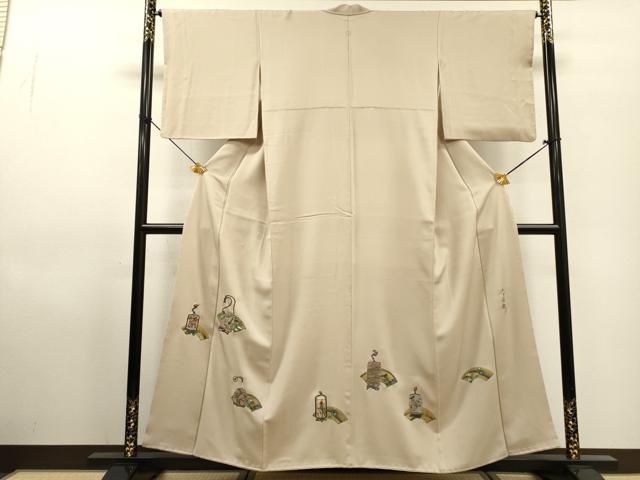 平和屋着物▼螺鈿作家　甲斐泰造　色留袖　螺鈿　刺繍　地紙花文　金糸　正絹　逸品　DABF2885fe