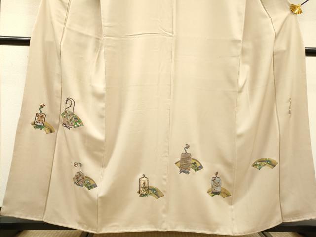 平和屋着物▼螺鈿作家　甲斐泰造　色留袖　螺鈿　刺繍　地紙花文　金糸　正絹　逸品　DABF2885fe