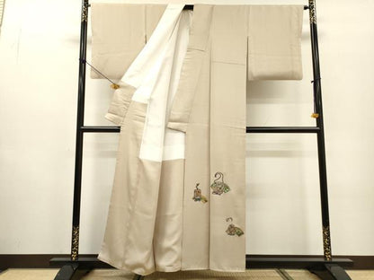 平和屋着物▼螺鈿作家　甲斐泰造　色留袖　螺鈿　刺繍　地紙花文　金糸　正絹　逸品　DABF2885fe