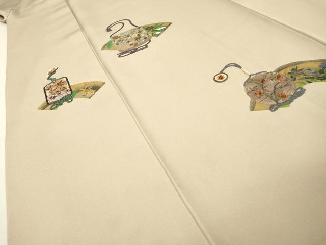 平和屋着物▼螺鈿作家　甲斐泰造　色留袖　螺鈿　刺繍　地紙花文　金糸　正絹　逸品　DABF2885fe