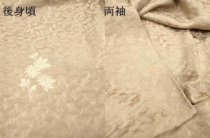 平和屋着物▼訪問着　総刺繍　片輪車花文　金彩　白茶色　正絹　逸品　DABF2891fe