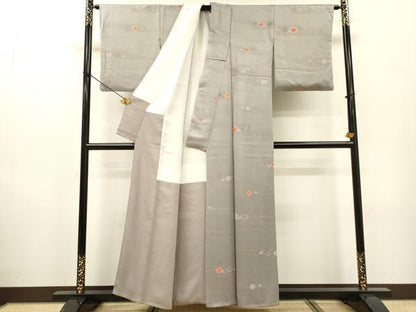 平和屋着物▼上質な小紋　地紋起こし　横段花文　正絹　逸品　DABF2894fe