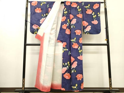 平和屋着物▼上質な小紋　地紋起こし　草花文　暈し染　正絹　逸品　DABF2900fe