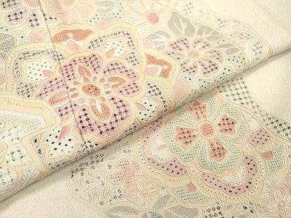 平和屋着物▼中国三大刺繍　スワトウ刺繍　汕頭刺繍　相良刺繍　総刺繍　訪問着　道長吉祥花文　正絹　逸品　DABF2932fe