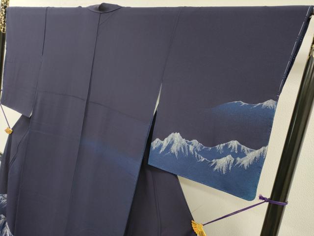 平和屋着物●藍造り国選定無形文化財　藍師・佐藤昭人　訪問着　重ね山　銀糸　正絹　逸品　DABF2937fe