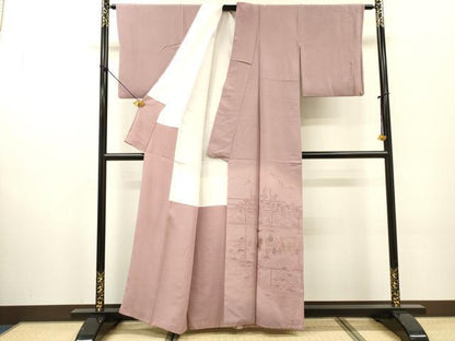 平和屋着物▼中国三大刺繍　スワトウ刺繍　汕頭刺繍　総刺繍　訪問着　人物風景花松文　暈し染め　正絹　逸品　DABF2947fe