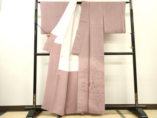 平和屋着物▼中国三大刺繍　スワトウ刺繍　汕頭刺繍　総刺繍　訪問着　人物風景花松文　暈し染め　正絹　逸品　DABF2947fe