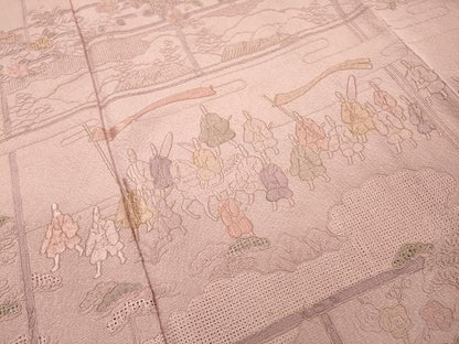 平和屋着物▼中国三大刺繍　スワトウ刺繍　汕頭刺繍　総刺繍　訪問着　人物風景花松文　暈し染め　正絹　逸品　DABF2947fe