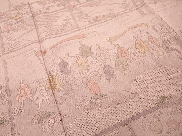 平和屋着物▼中国三大刺繍　スワトウ刺繍　汕頭刺繍　総刺繍　訪問着　人物風景花松文　暈し染め　正絹　逸品　DABF2947fe
