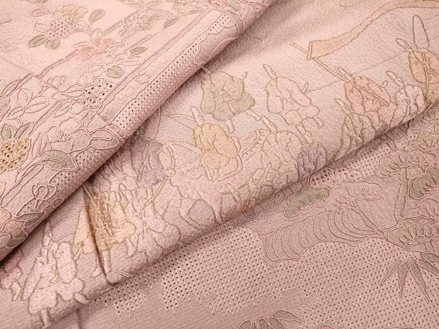 平和屋着物▼中国三大刺繍　スワトウ刺繍　汕頭刺繍　総刺繍　訪問着　人物風景花松文　暈し染め　正絹　逸品　DABF2947fe