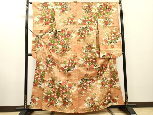 平和屋着物▼豪華振袖　花車　金通し地　正絹　逸品　DABF2948fe