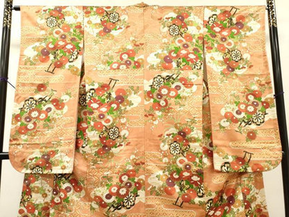平和屋着物▼豪華振袖　花車　金通し地　正絹　逸品　DABF2948fe