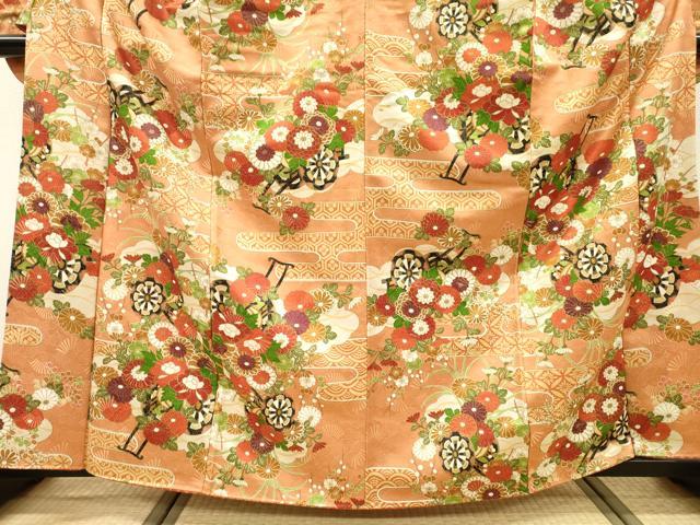 平和屋着物▼豪華振袖　花車　金通し地　正絹　逸品　DABF2948fe