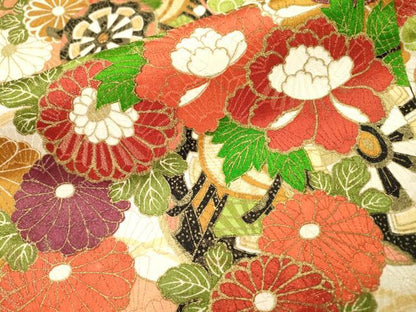 平和屋着物▼豪華振袖　花車　金通し地　正絹　逸品　DABF2948fe