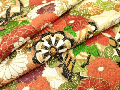 平和屋着物▼豪華振袖　花車　金通し地　正絹　逸品　DABF2948fe