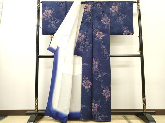 平和屋着物▼上質な小紋　地紋起こし　草花文　正絹　逸品　DABF2961fe