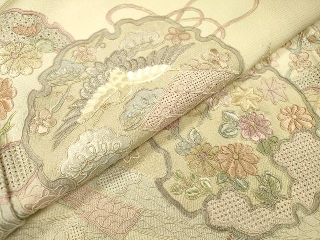 平和屋着物▼中国三大刺繍　スワトウ刺繍　汕頭刺繍　総刺繍　訪問着　几帳雪輪飛鶴花文　暈し染め　正絹　逸品　DABF2966fe