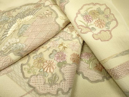 平和屋着物▼中国三大刺繍　スワトウ刺繍　汕頭刺繍　総刺繍　訪問着　几帳雪輪飛鶴花文　暈し染め　正絹　逸品　DABF2966fe