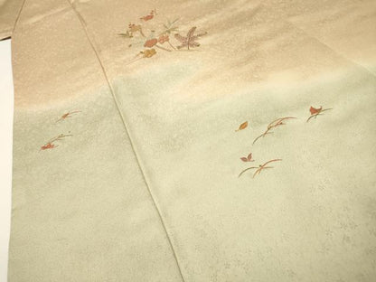 平和屋着物▼訪問着　総刺繍　枝花松葉芝文　暈し染め　金糸　正絹　逸品　DABF2968fe
