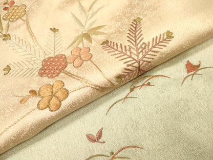 平和屋着物▼訪問着　総刺繍　枝花松葉芝文　暈し染め　金糸　正絹　逸品　DABF2968fe