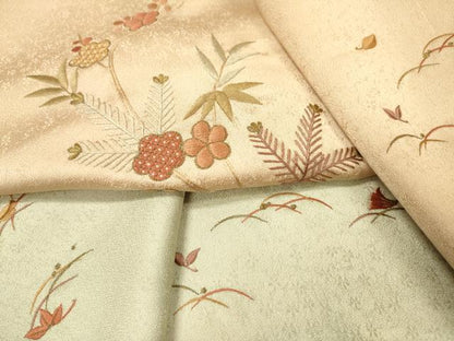 平和屋着物▼訪問着　総刺繍　枝花松葉芝文　暈し染め　金糸　正絹　逸品　DABF2968fe