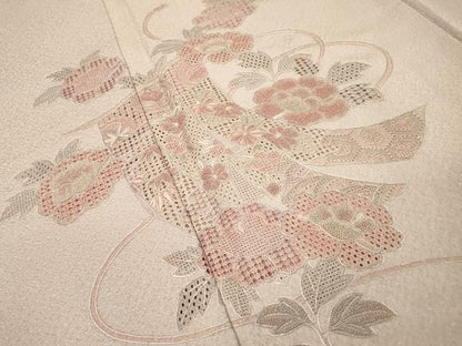 平和屋着物▼中国三大刺繍　スワトウ刺繍　汕頭刺繍　相良刺繍　総刺繍　訪問着　几帳花文　正絹　逸品　DABF2969fe